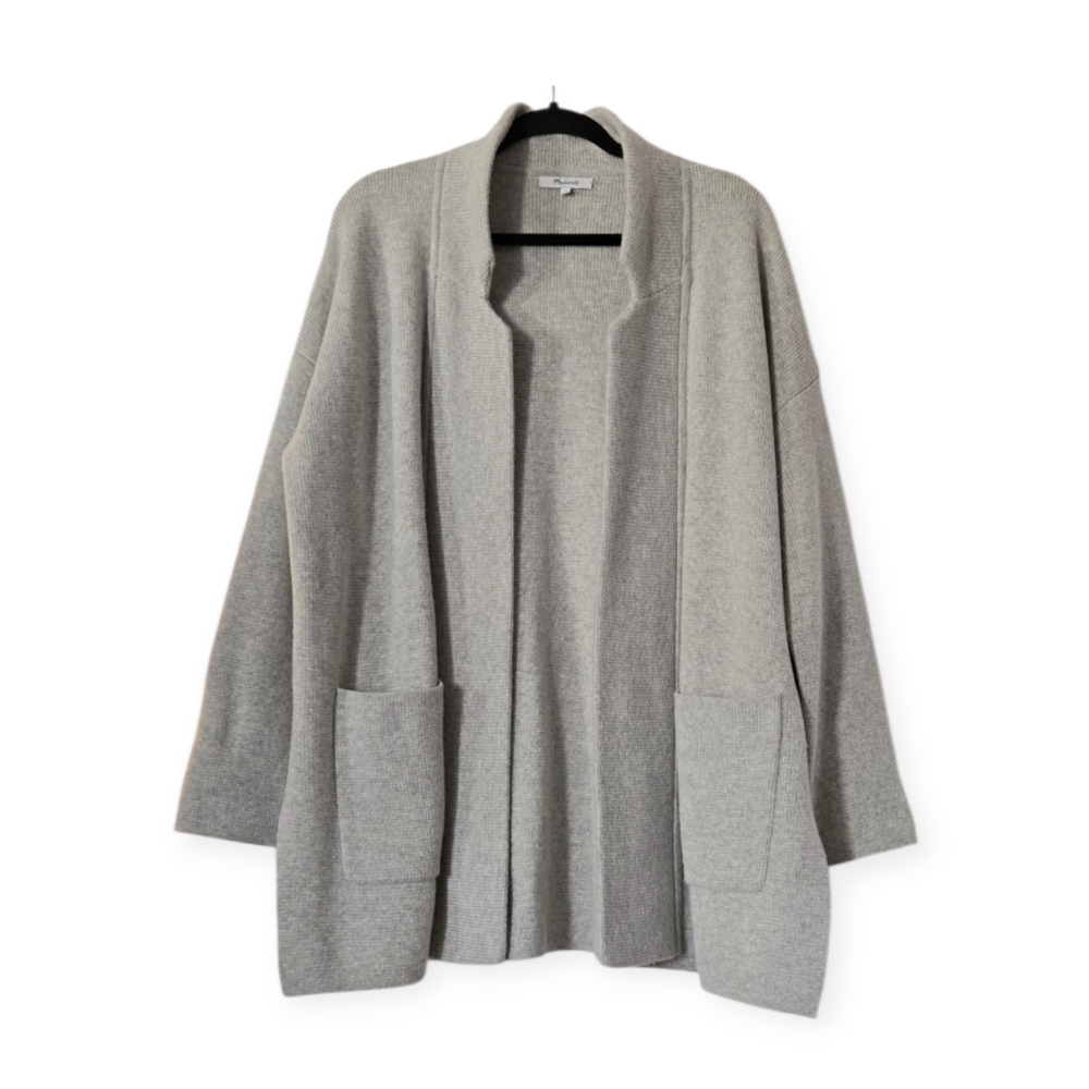 Madewell Spencer Sweater Coat Women Gray Cardigan Wool Open Front Pockets Large - Picture 3 of 13